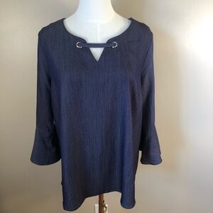 NAIF Navy Relaxed Fit Blouse 3/4 Sleeve with Bell Size M